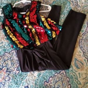 Black bodysuit with sequins.